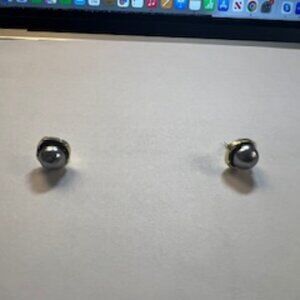 Elegant, Modern Black Pearl Post Earrings: Gold-Plated Sterling Silver Finish